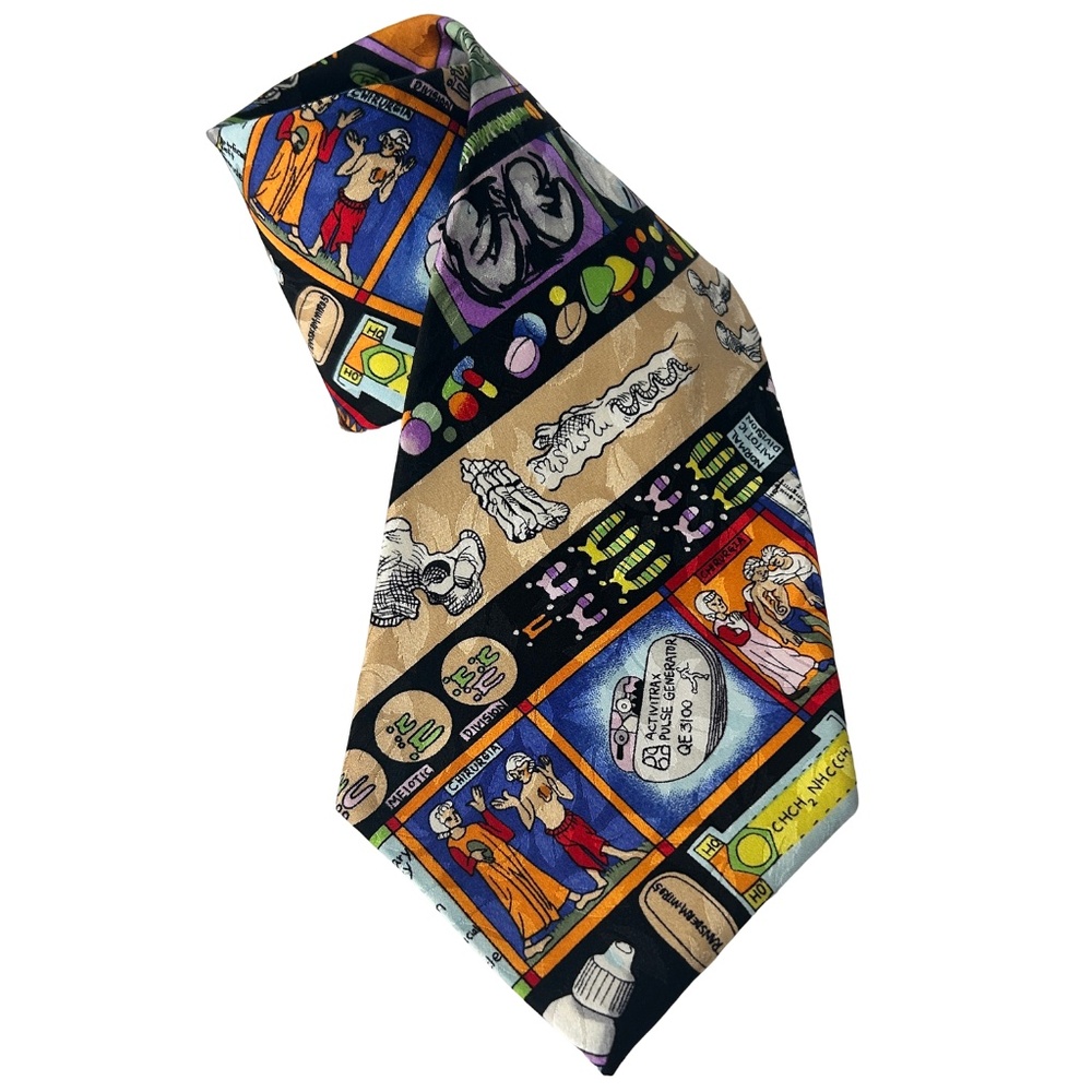 Nicole Miller Neck Tie Hand Sewn Novelty Medical Doctor Graphics Vintage NWOT - Picture 3 of 14